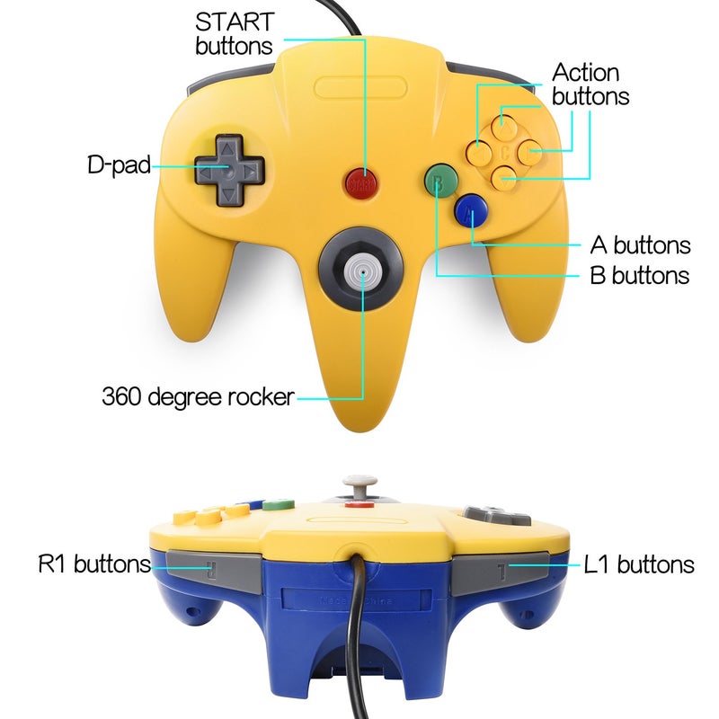miadore Classic N64 Controller, miadore Rerto N64 Gaming Remote Gamepad Joystick for N64 Console Video Game System ( Yellow and Blue) - Image 5